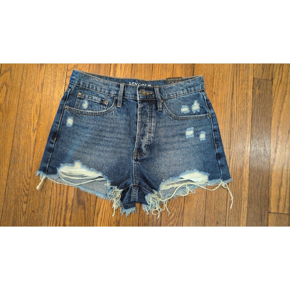 Lincoln Outfitters Womens High Rise Distressed Denim Shorts Button Fly Blue 6